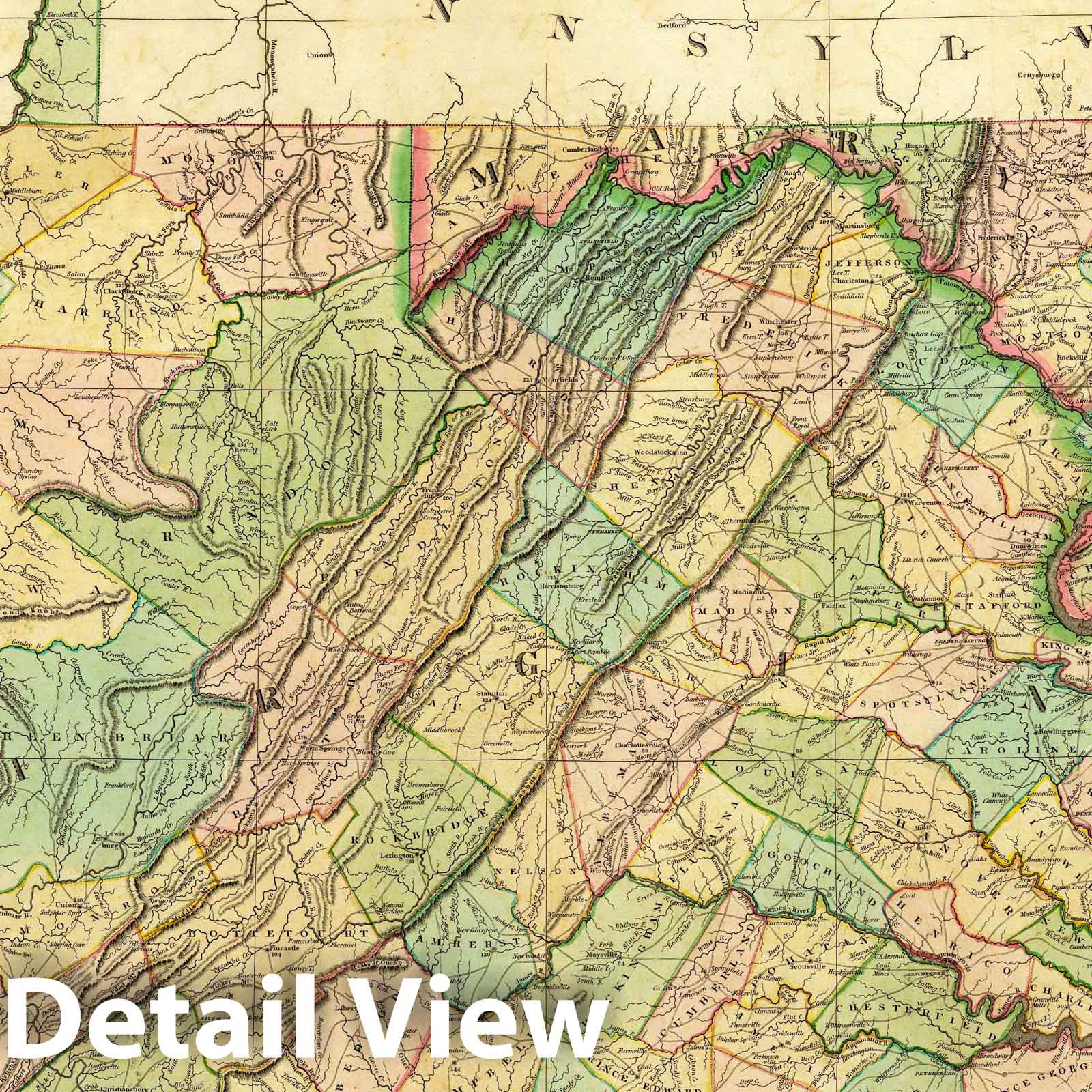 Virginia, Maryland, and Delaware 1823 Historical Map Print