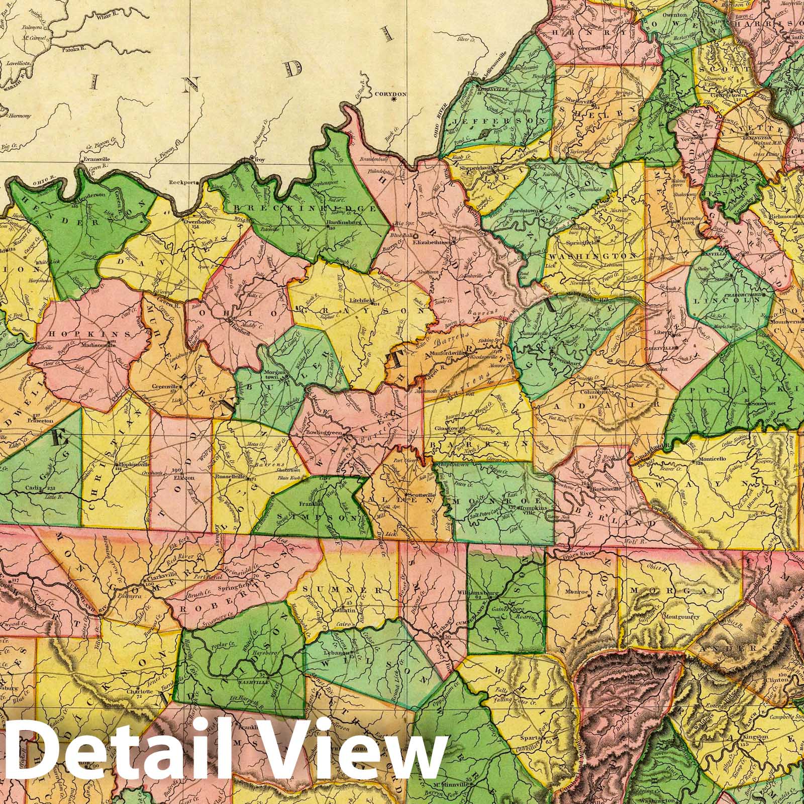 Kentucky, Tennessee, and Illinois 1823 Historical Map Print