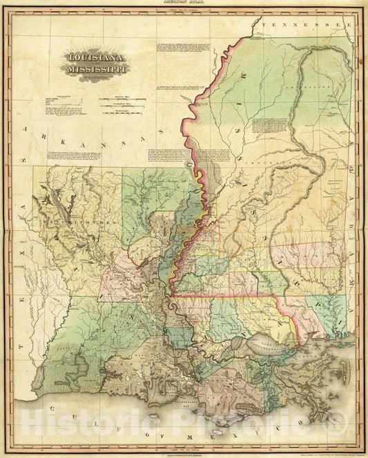 Historic Map : World Atlas Map, Louisiana and Mississippi. 1823 - Vintage Wall Art