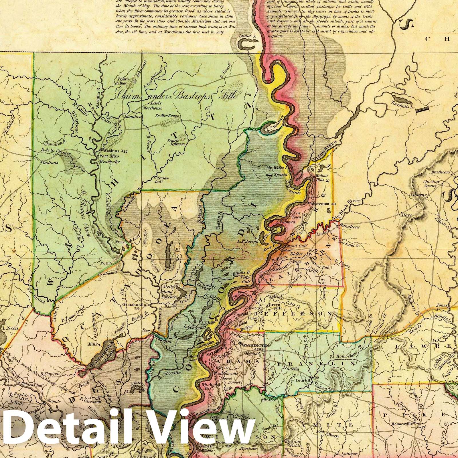 Louisiana and Mississippi - River Map, 1823 - Tanner's American Atlas