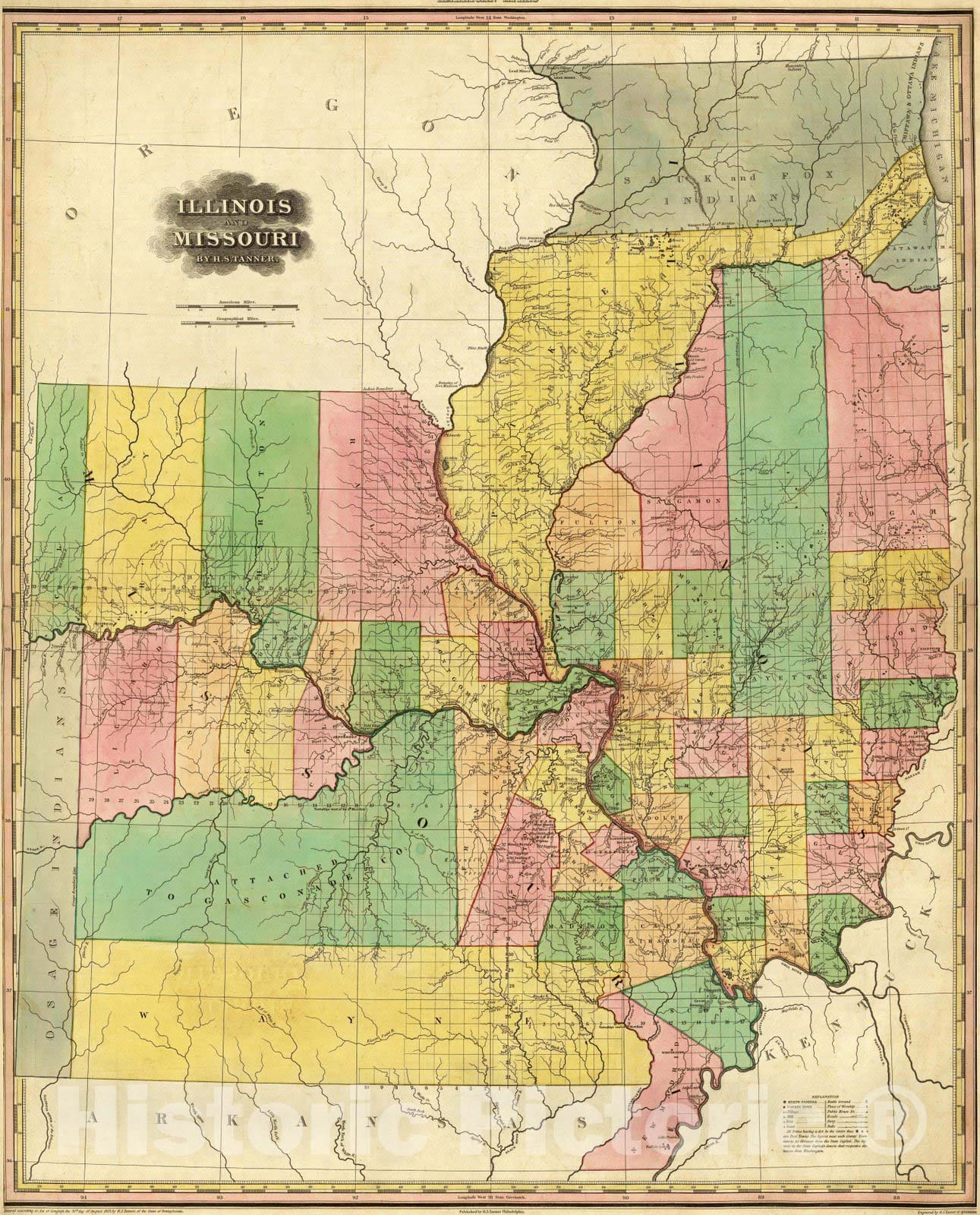 Historic Map : World Atlas Map, Illinois and Missouri. 1823 - Vintage Wall Art