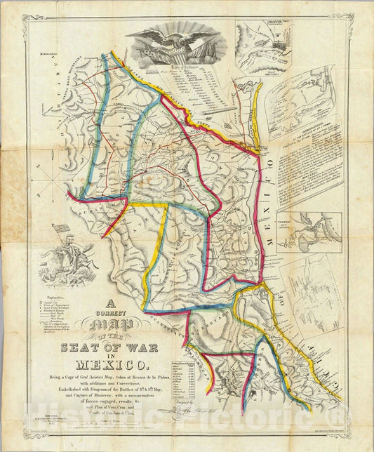 Historic Wall Map : A Correct Map of The Seat of War In Mexico, 1847 - Vintage Wall Art