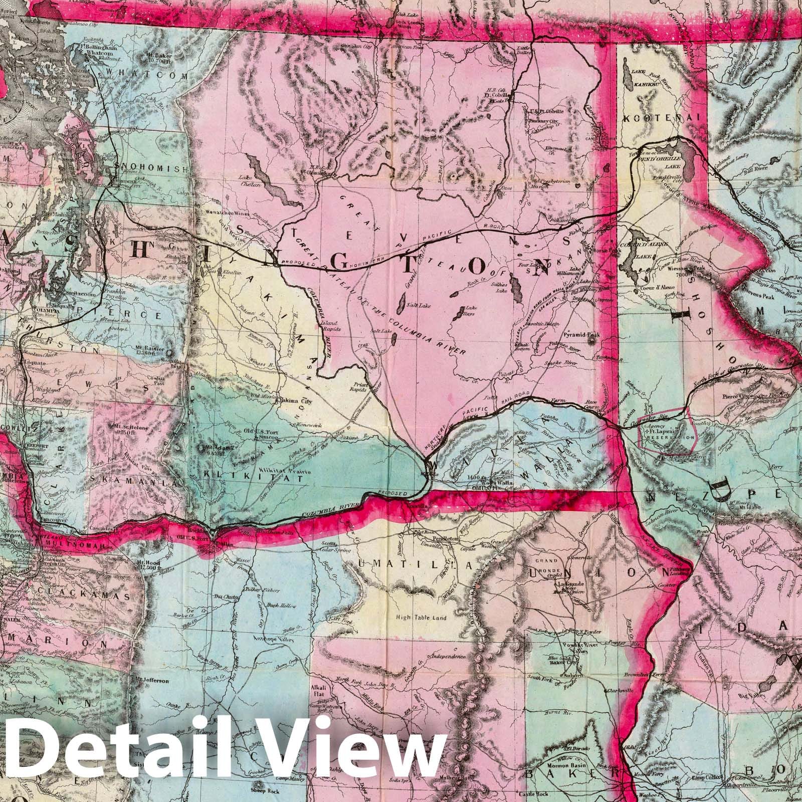 Oregon, Washington, Idaho, Montana, and British Columbia, 1872 - Historical Map Print
