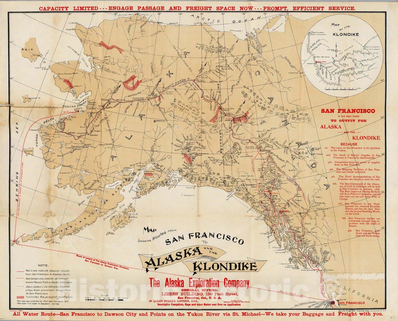 Historic Map : Map Showing Routes From San Francisco To Alaska And The Klondike, 1898 - Vintage Wall Art