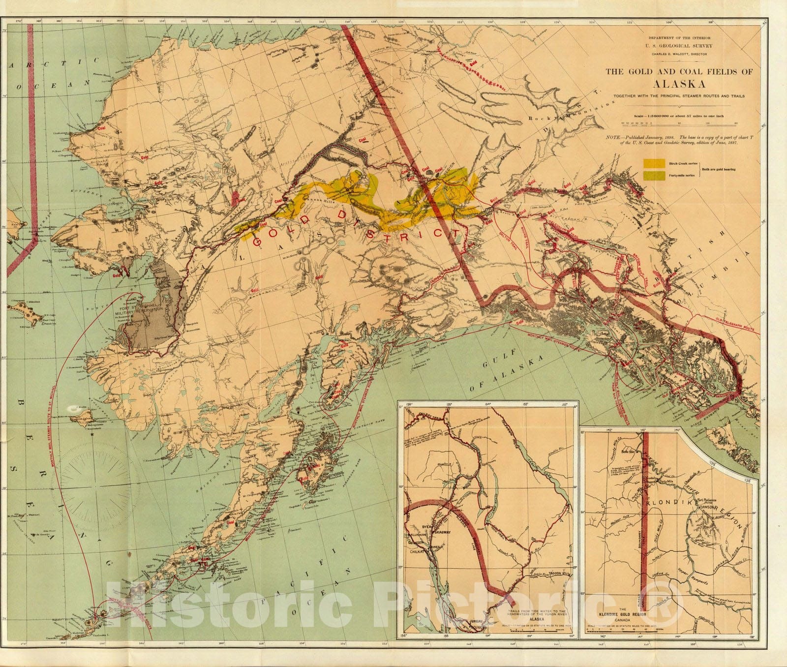Historic Map : Exploration Book, The Gold and Coal Fields of Alaska. 1898 - Vintage Wall Art