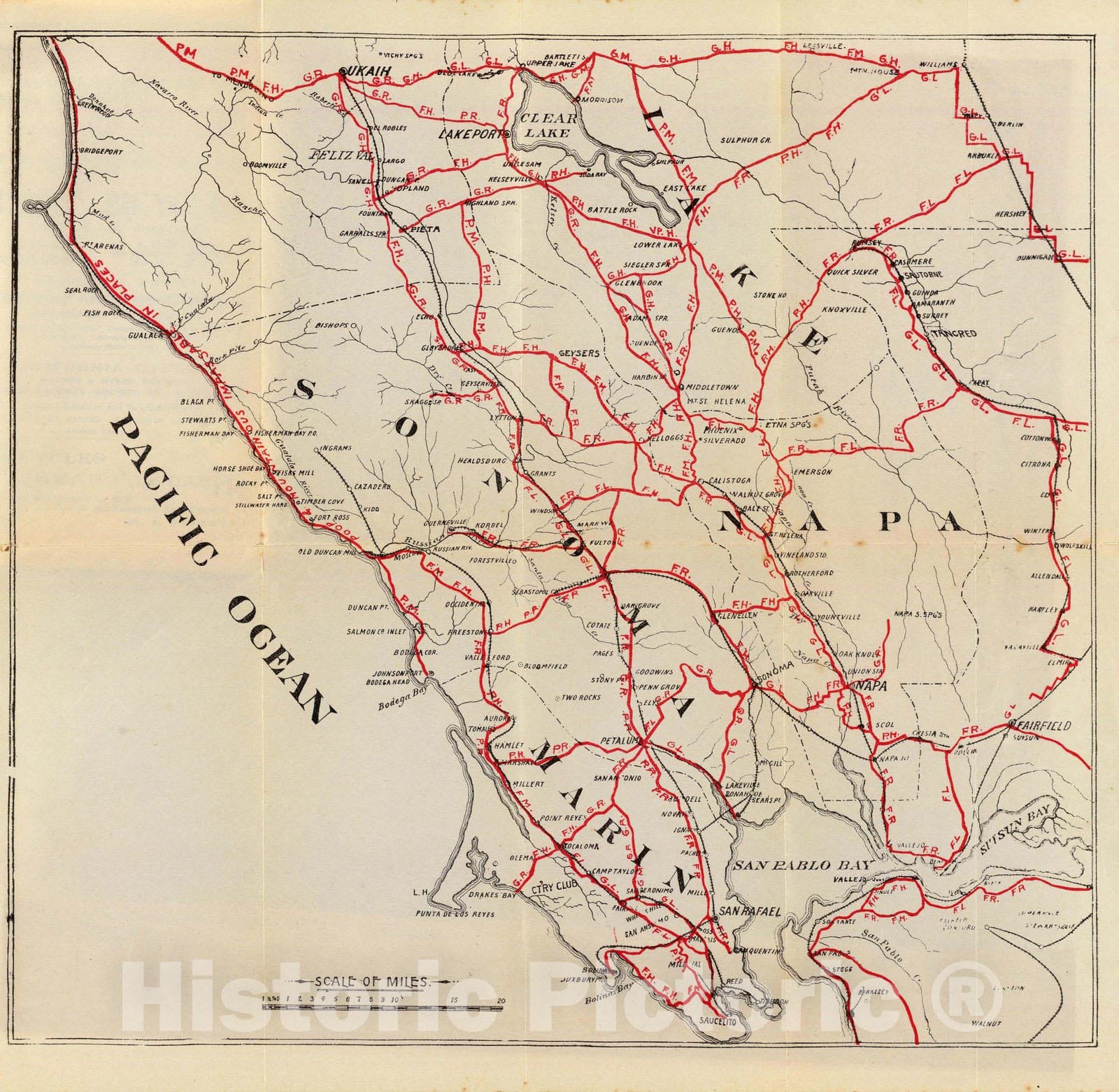 Sonoma, Marin, Lake, and Napa Counties, California - Road Map, 1896