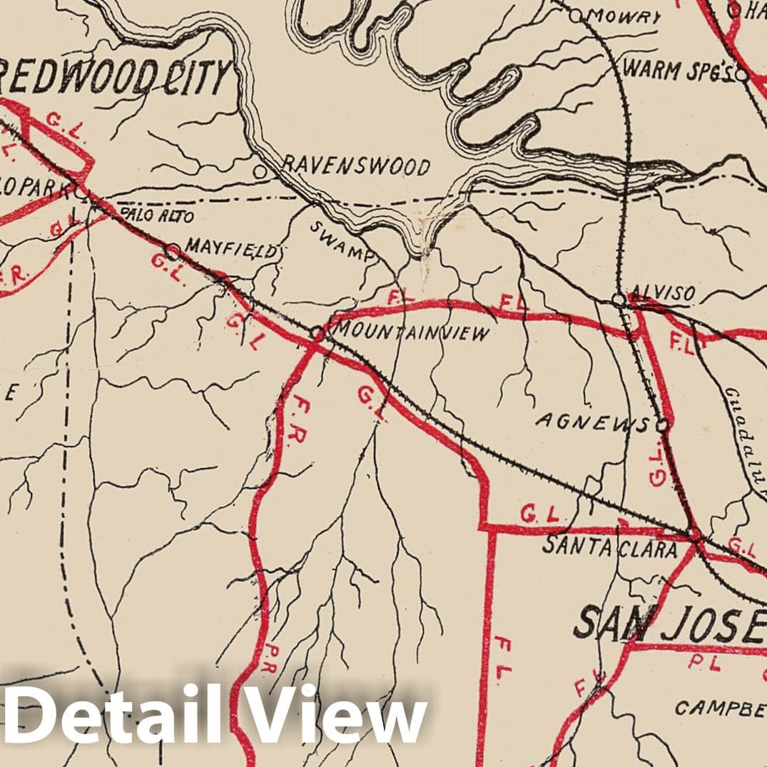 San Mateo, Santa Cruz, Santa Clara, Alameda, and Contra Costa Counties - Road Map, 1896