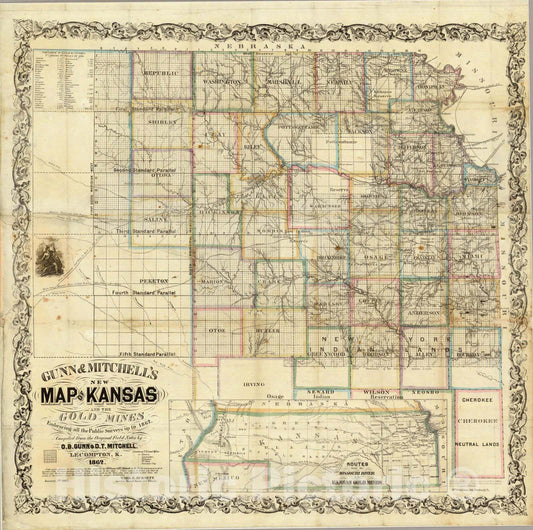 Historic Map : Pocket Map, Kansas And The Gold Mines. 1862 - Vintage Wall Art