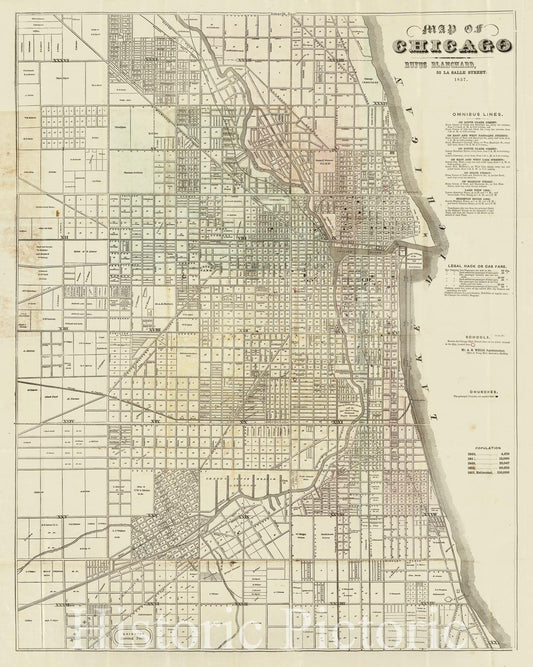 Historic Map : Map of Chicago, 1857 - Vintage Wall Art