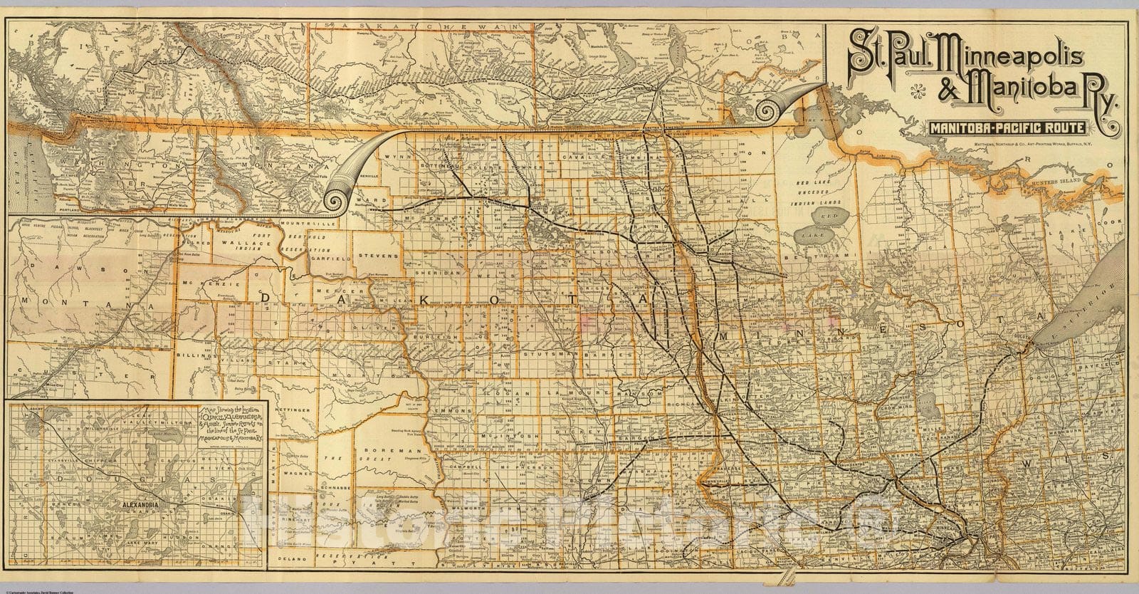 Historic Map - Timetable Map, St. Paul, Minneapolis & Manitoba Ry. 1887 - Vintage Wall Art