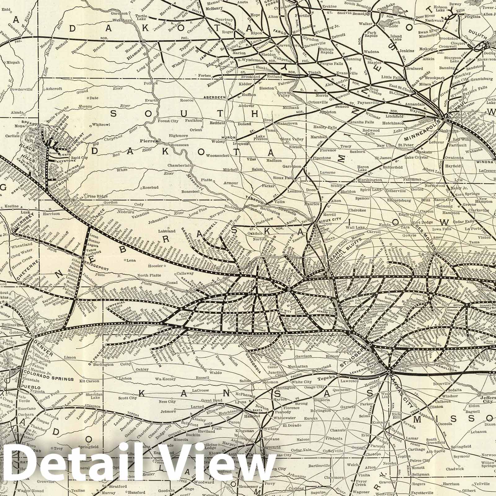 Burlington Route - Railroad Map, 1907 - Historical Map Print