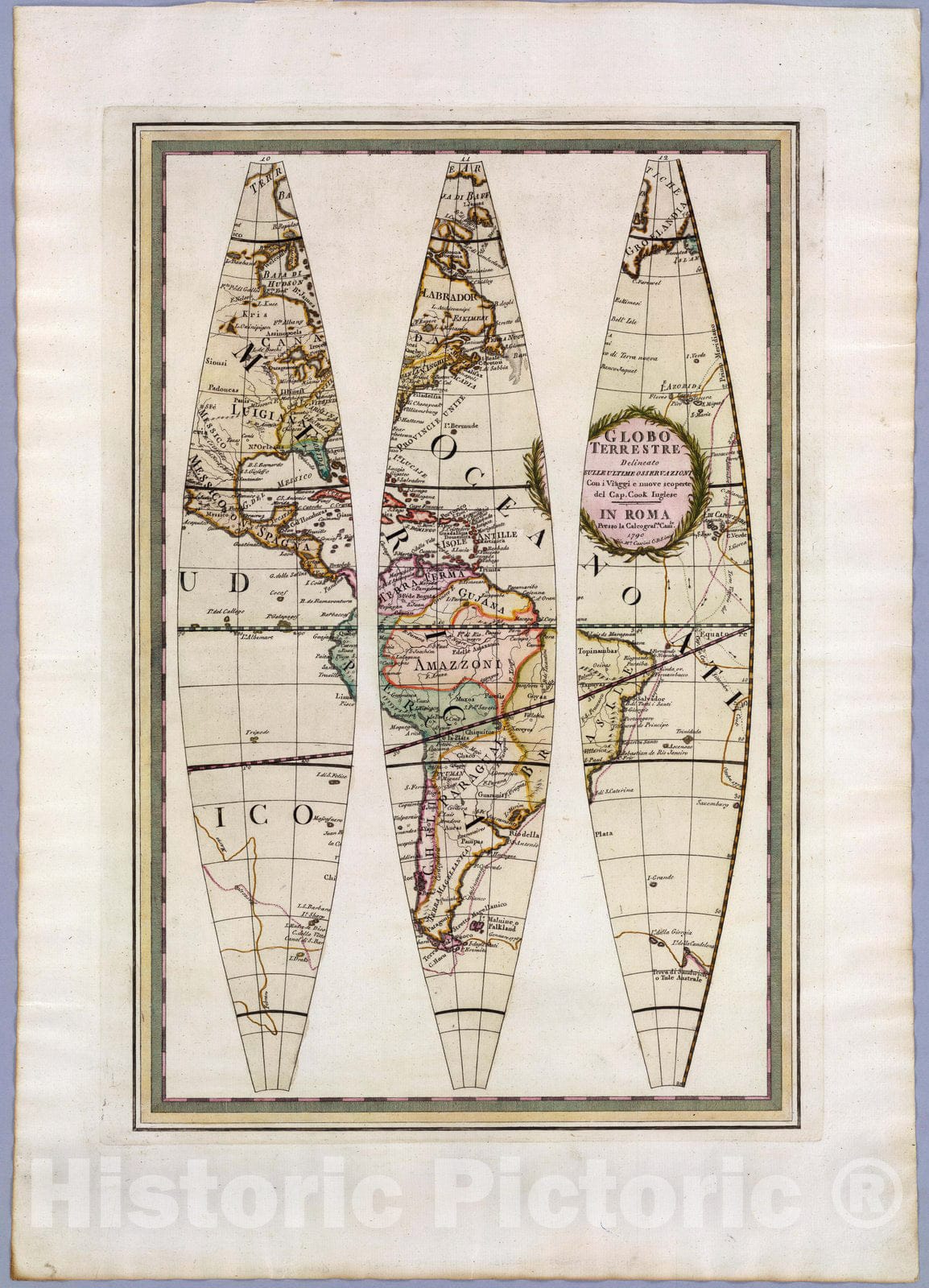 Historic Map : Globe gores, Globo terrestre 1. 1792 - Vintage Wall Art