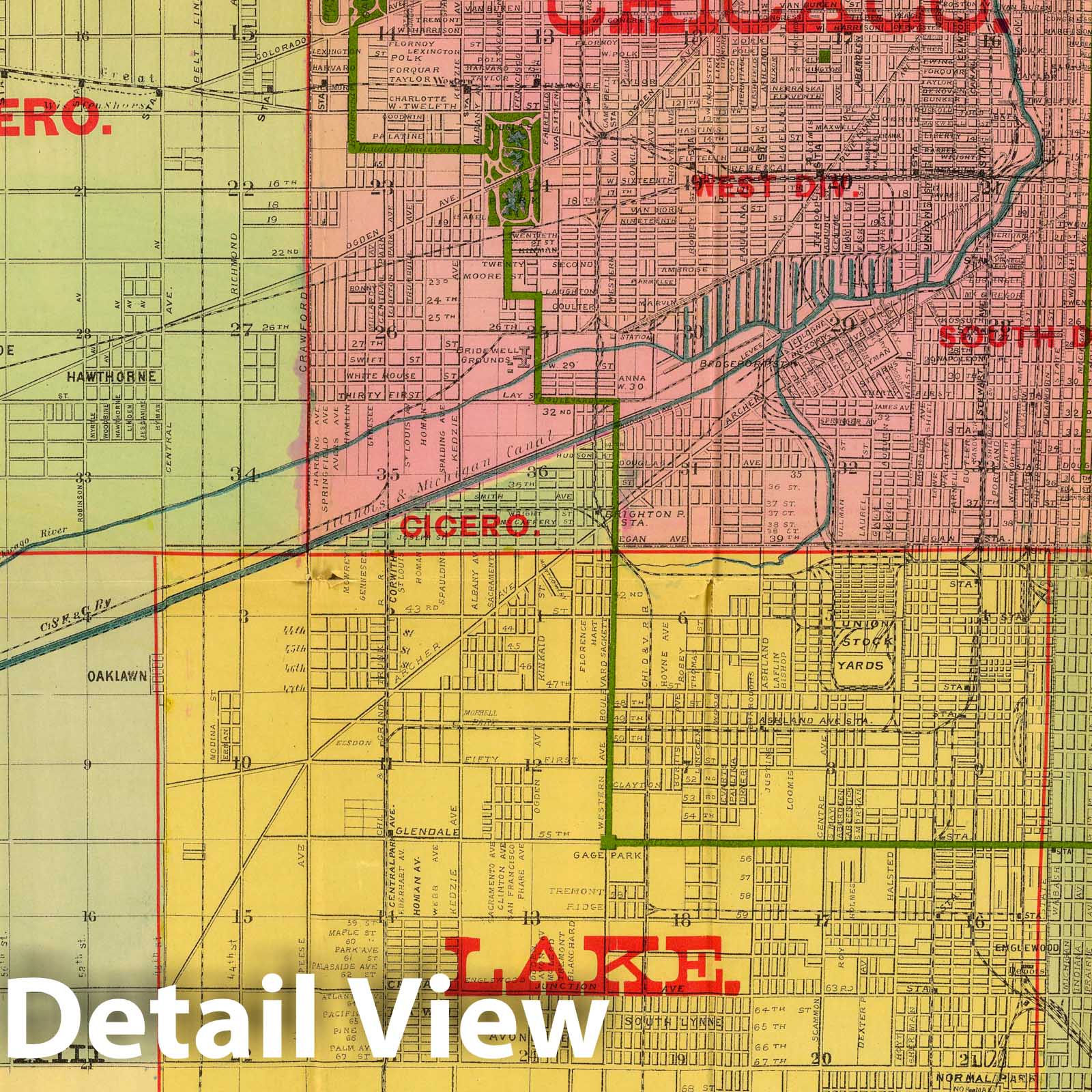 Historic Map : Blanchard's map of Chicago and environs, 1887 - Vintage Wall Art