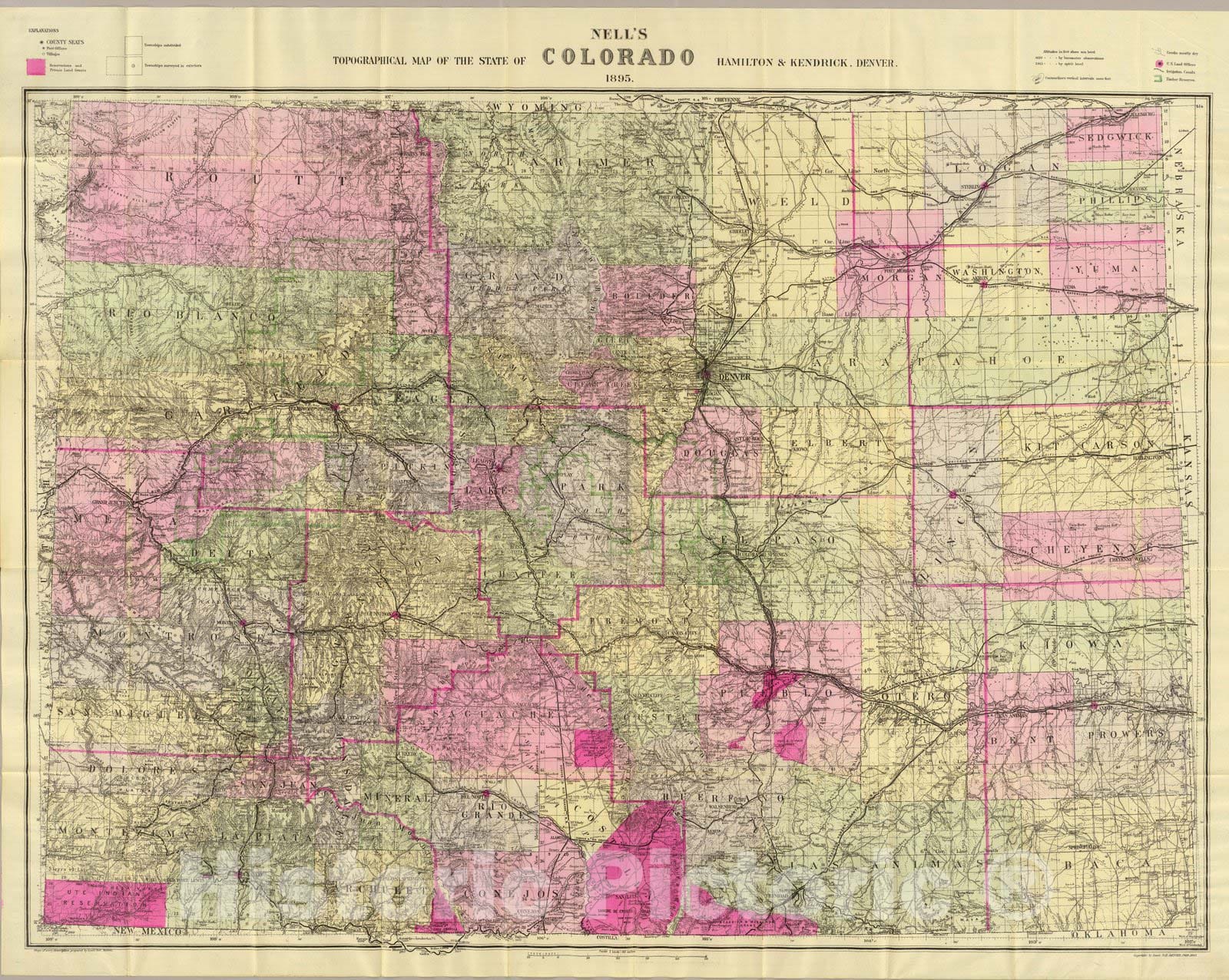 Historic Map : Cover: Nell's topographical map of the state of Colorado, 1895 - Vintage Wall Art