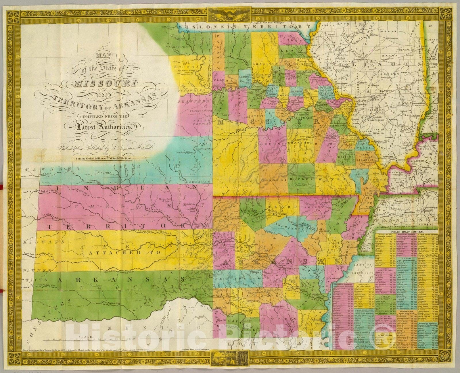 Historic Wall Map : Map of the State of Missouri And Territory of Arkansas, 1836 - Vintage Wall Art