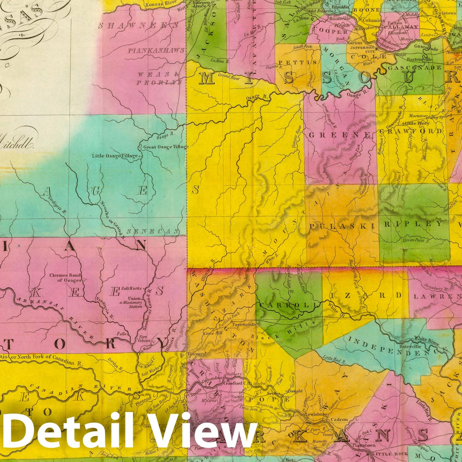 Missouri and Arkansas 1836 Historical Map Print