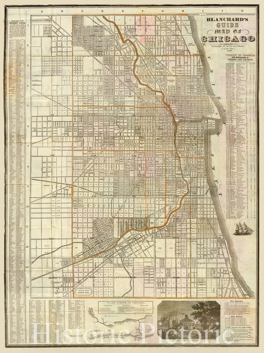 Historic Blanchard's Map of Chicago, Illinois 1862 - Vintage Wall Art