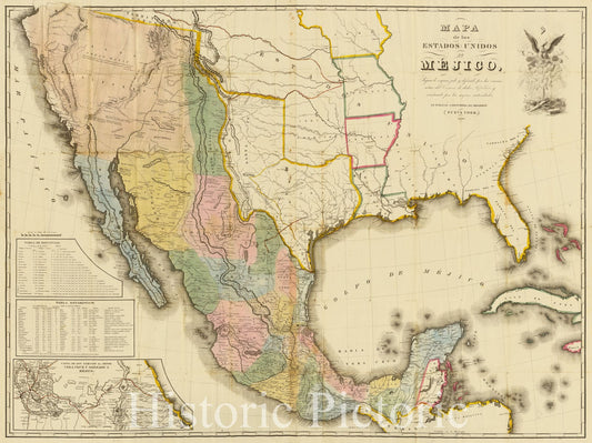 United States of Mexico - Road Map, 1846 - Historical Map Reproduction