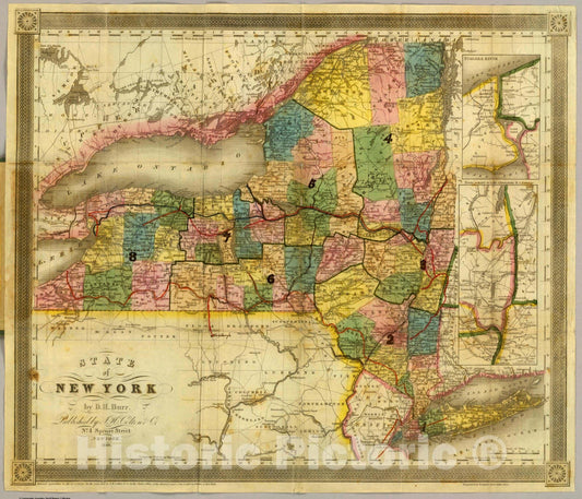 Historic Map : Pocket Map, State of New York by D.H. Burr. 1840 - Vintage Wall Art