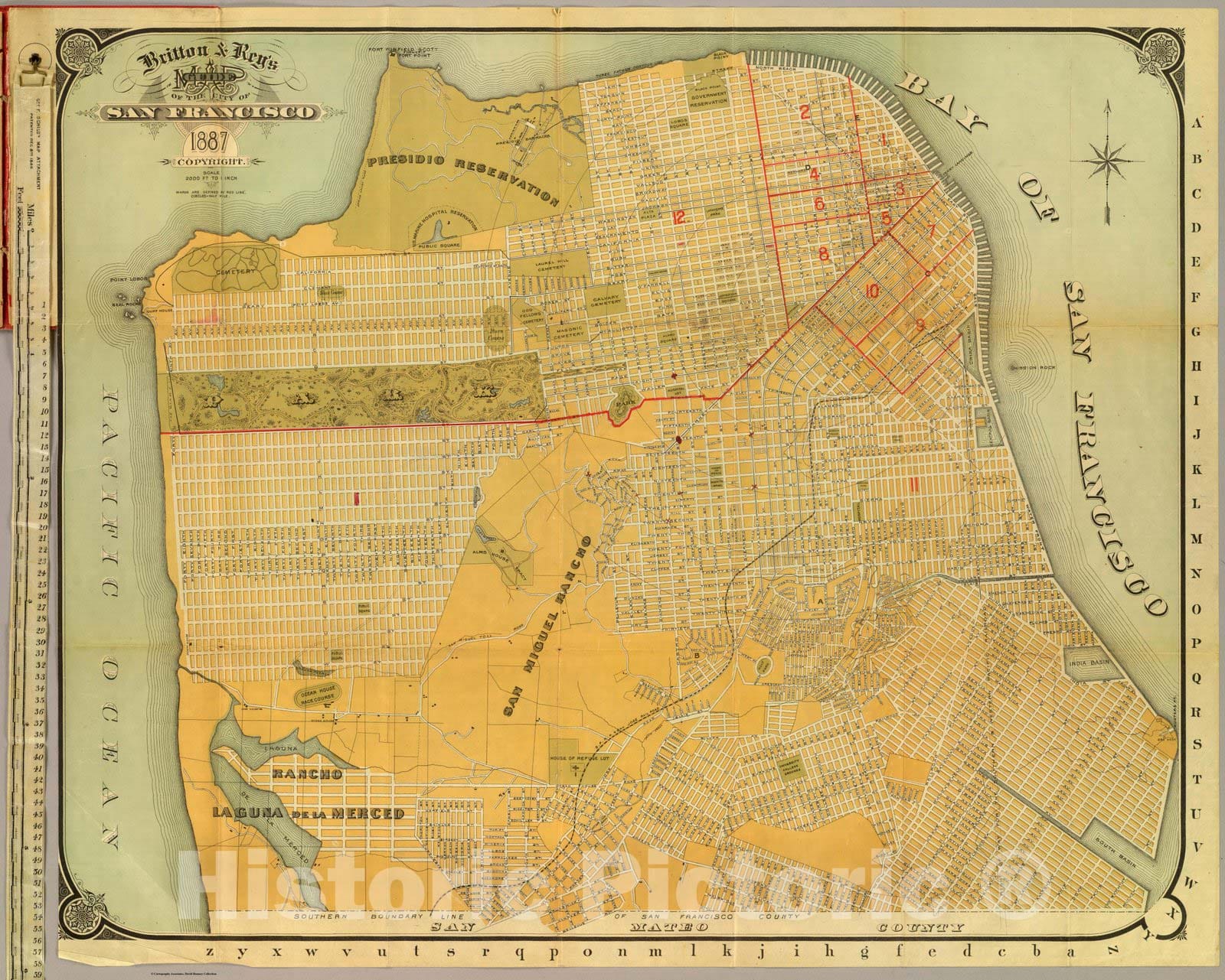 Historic Map : Britton & Rey's Guide Map of the City of San Francisco, 1887 - Vintage Wall Art