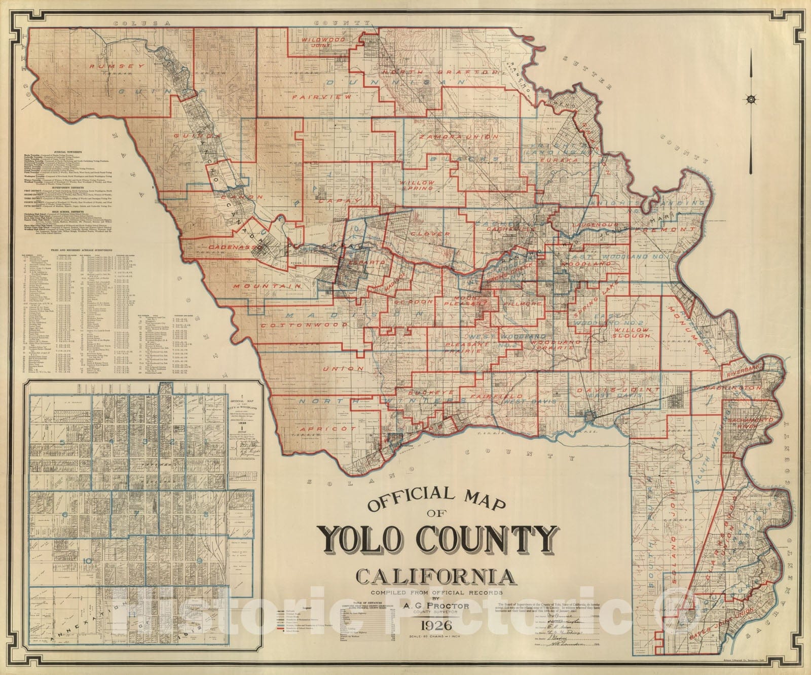Historic Map : Official Map of Yolo County, California, 1926, 1926 - Vintage Wall Art