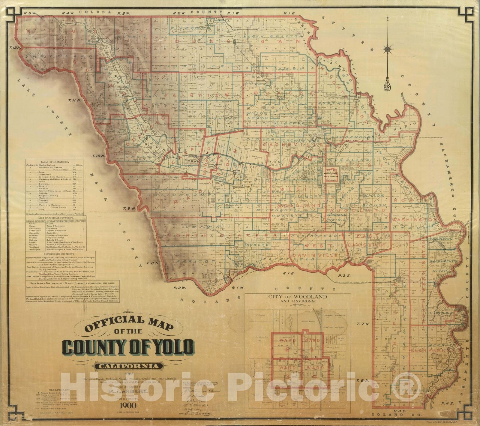 Historic Map : Official Map of Yolo County, California, 1900, 1900 - Vintage Wall Art