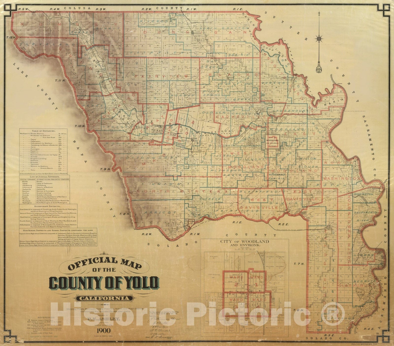 Historic Map : Official Map of Yolo County, California, 1900, 1900 - Vintage Wall Art
