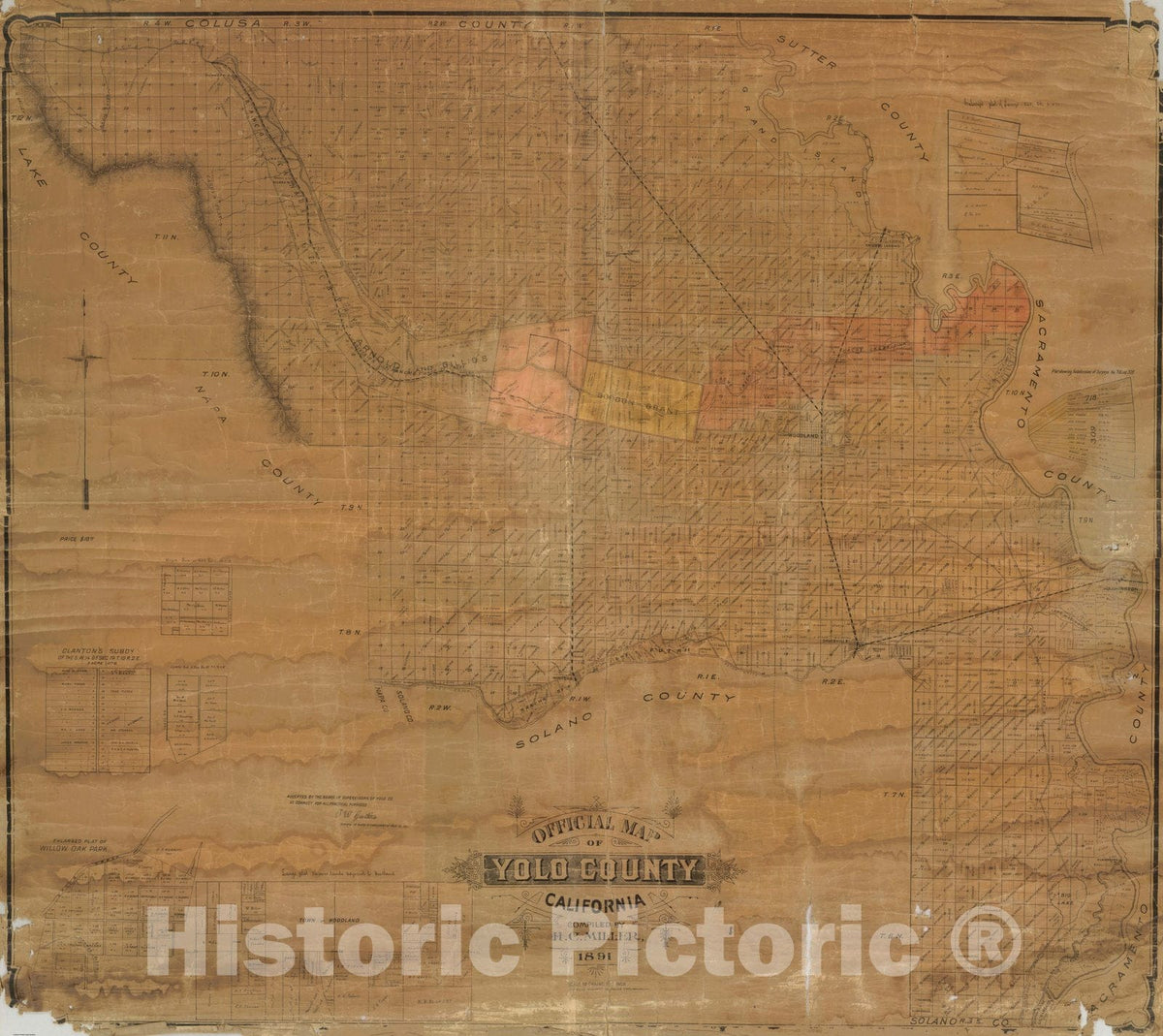 Historic Map : Official Map of Yolo County, California, 1891, 1891 - Vintage Wall Art