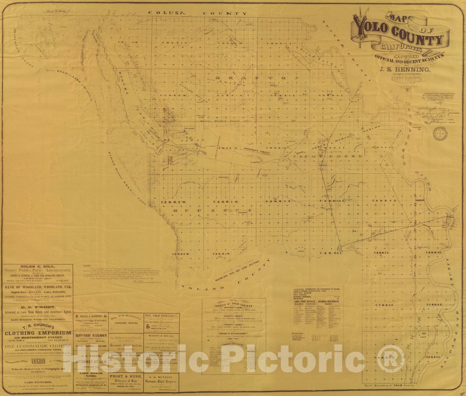 Historic Map : Official Map of Yolo County, California, 1871 - Vintage Wall Art