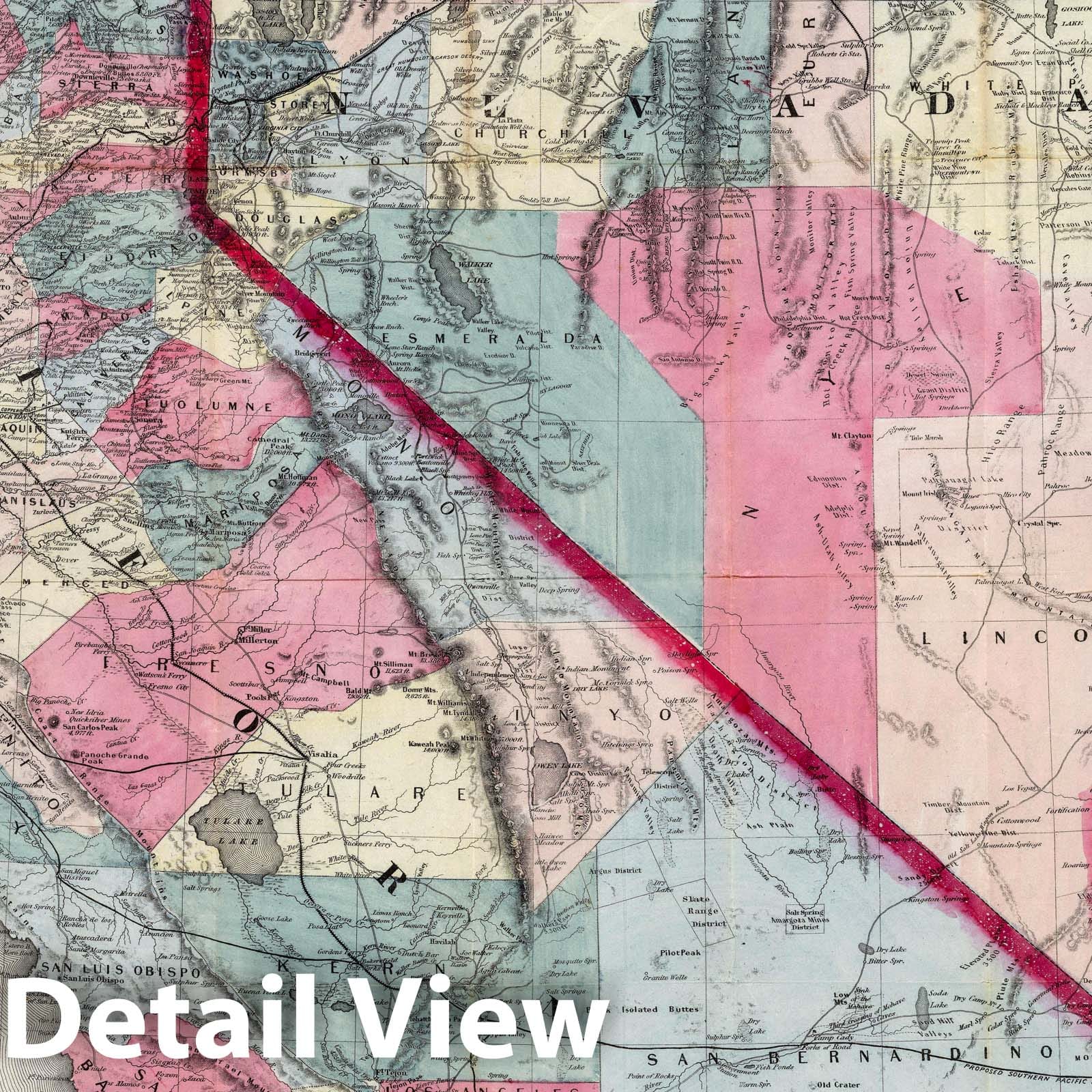 California, Nevada, Utah and Arizona - Railroad Map, 1876