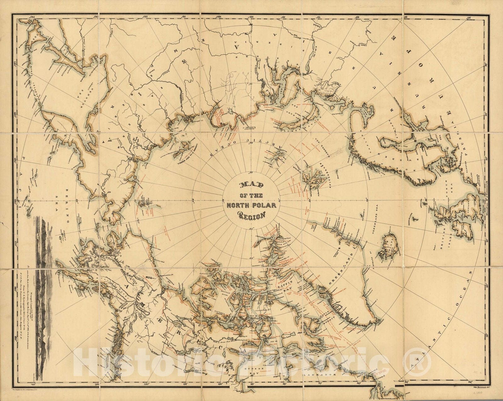 Historic Map : Map of The North Polar Region, 1880 - Vintage Wall Art