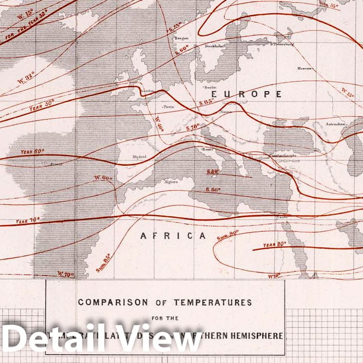 Northern Hemisphere Temperature Comparison - Boundary Map, 1857 - Historical Map Print