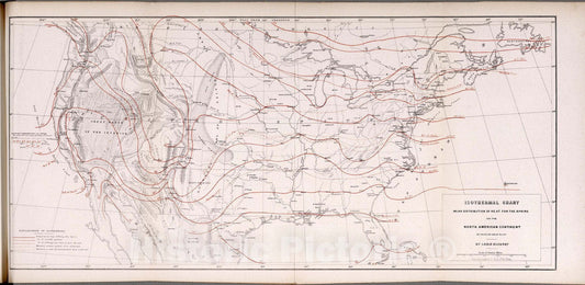 Historic Map : Survey Book, Isothermal chart: Mean distribution of heat for the Spring on the North American Continent 1857 - Vintage Wall Art