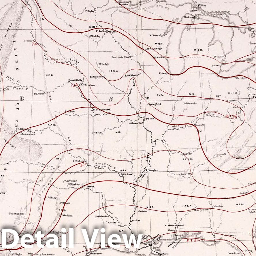 North American Continent - Summer Isothermal Chart, 1857 - Historical Map Print