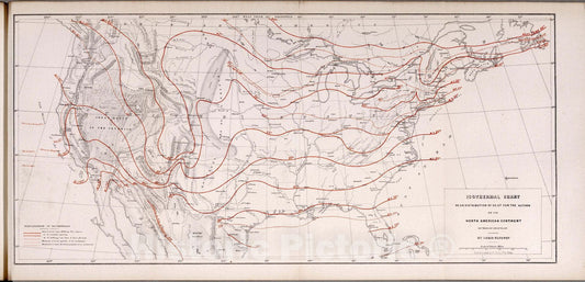 Historic Map : Survey Book, Isothermal chart: Mean distribution of heat for the Autumn on the North American Continent 1857 - Vintage Wall Art