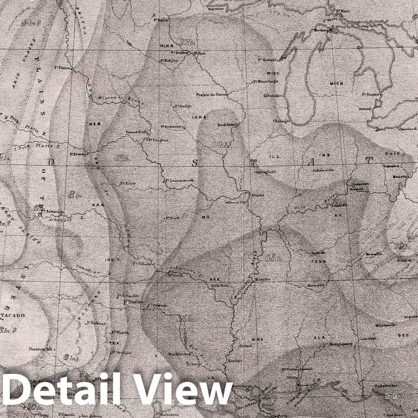 North America - Summer Rainfall, 1857 - Historical Map Print