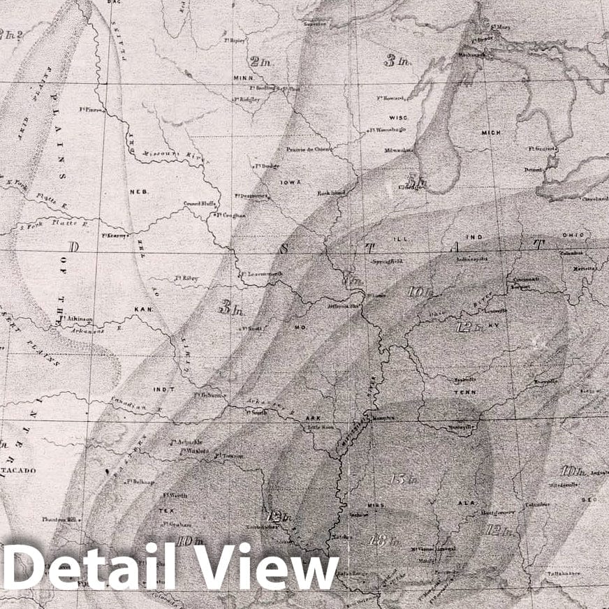 North America - Winter Rainfall, 1857 - Historical Map Print