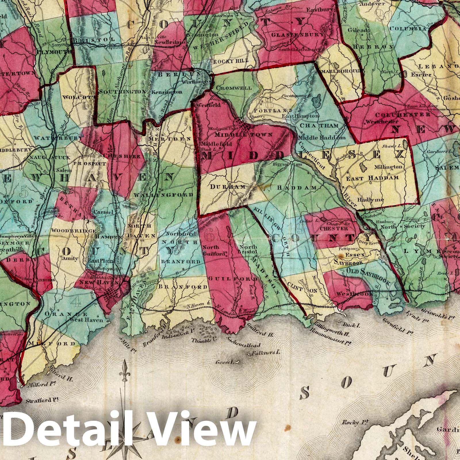 Connecticut - Survey Map, 1854 - Historical Map Print
