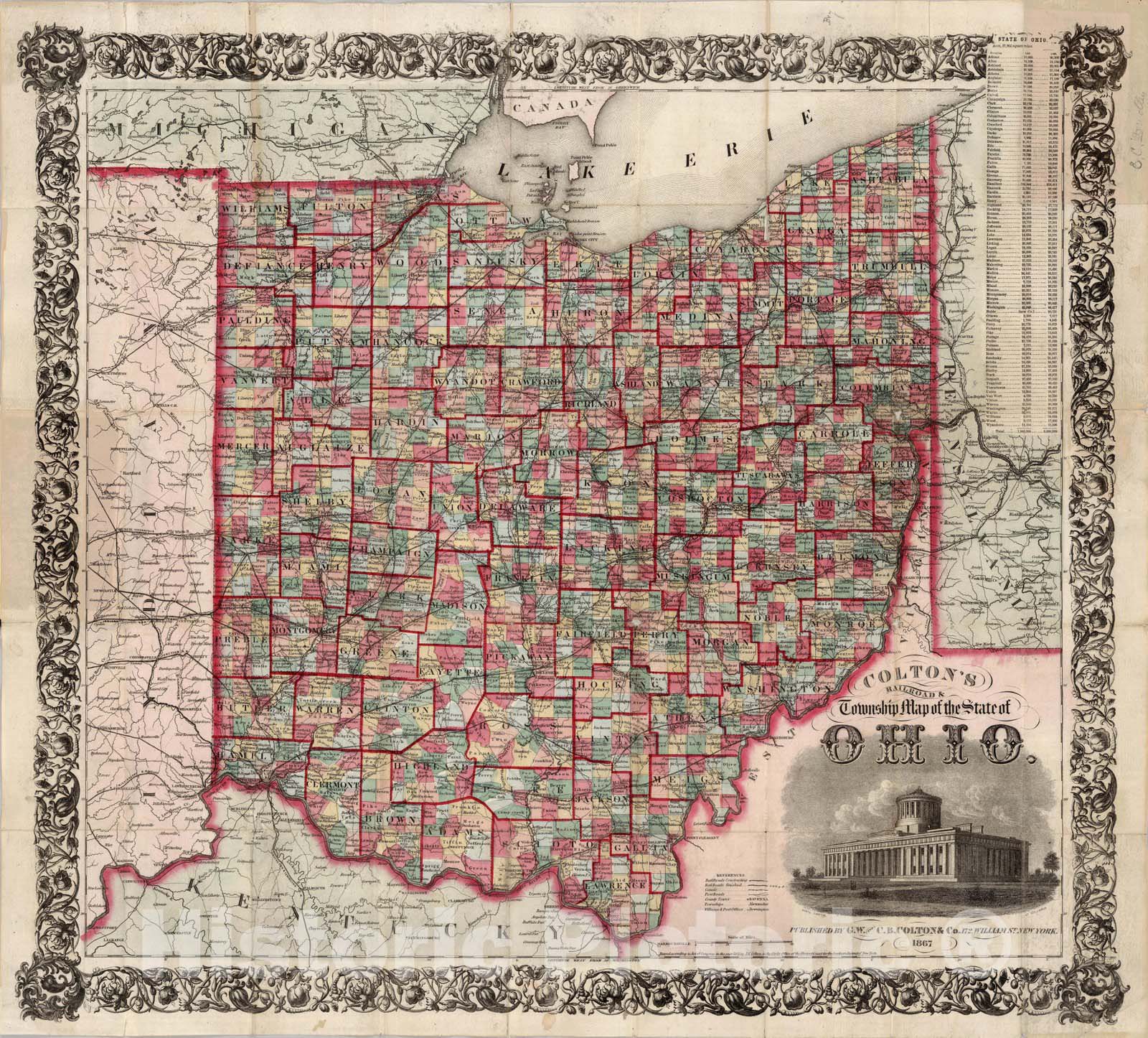 Historic Map : Pocket Map, Ohio 1867 - Vintage Wall Art