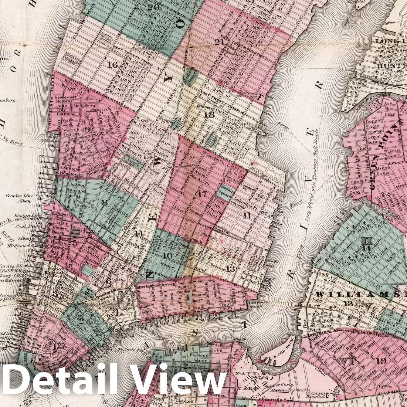 New York City, Brooklyn, Jersey City, and Hoboken, 1870 Historical Map Print