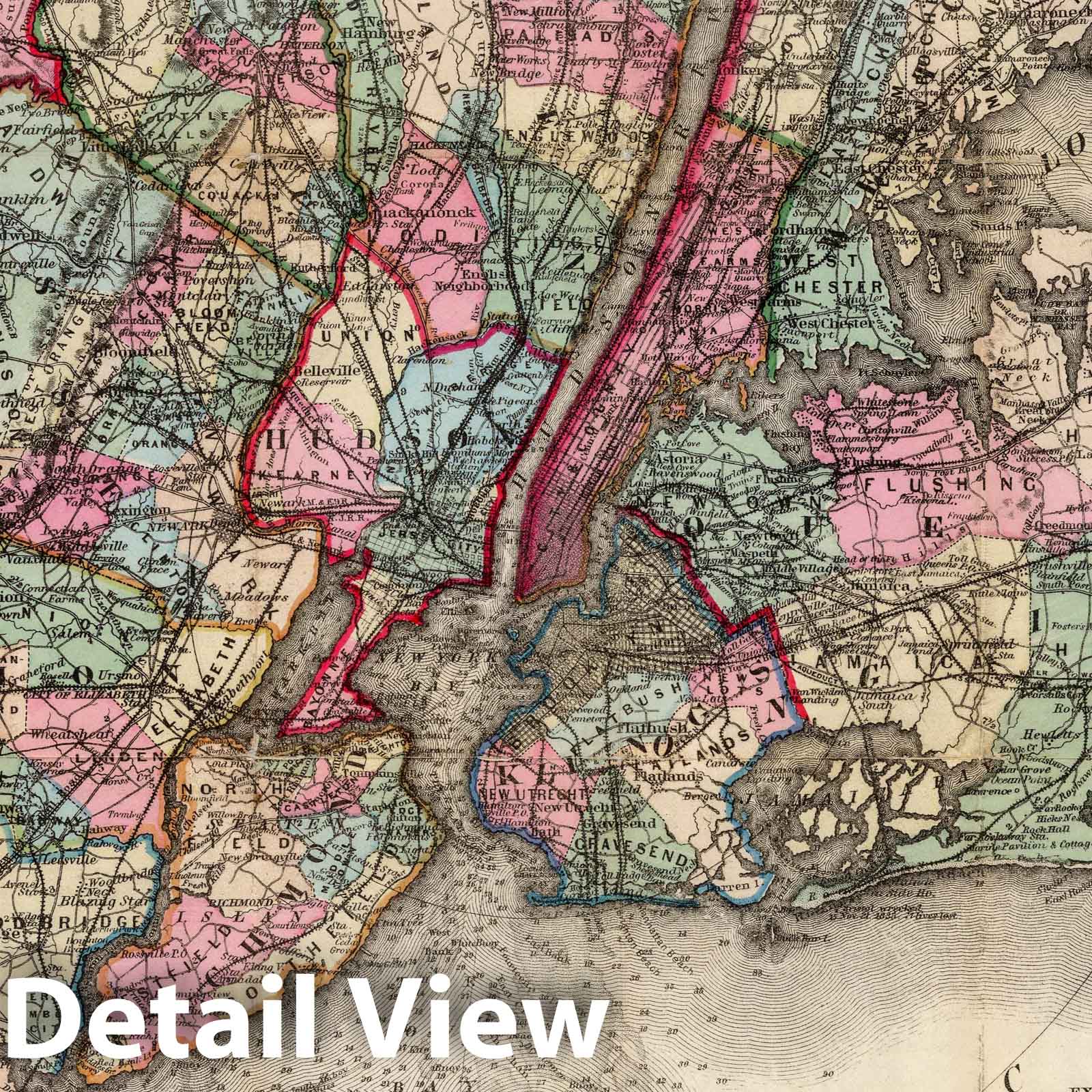 1887 Colton Map - Country 33 Miles Around New York City Topographic Print