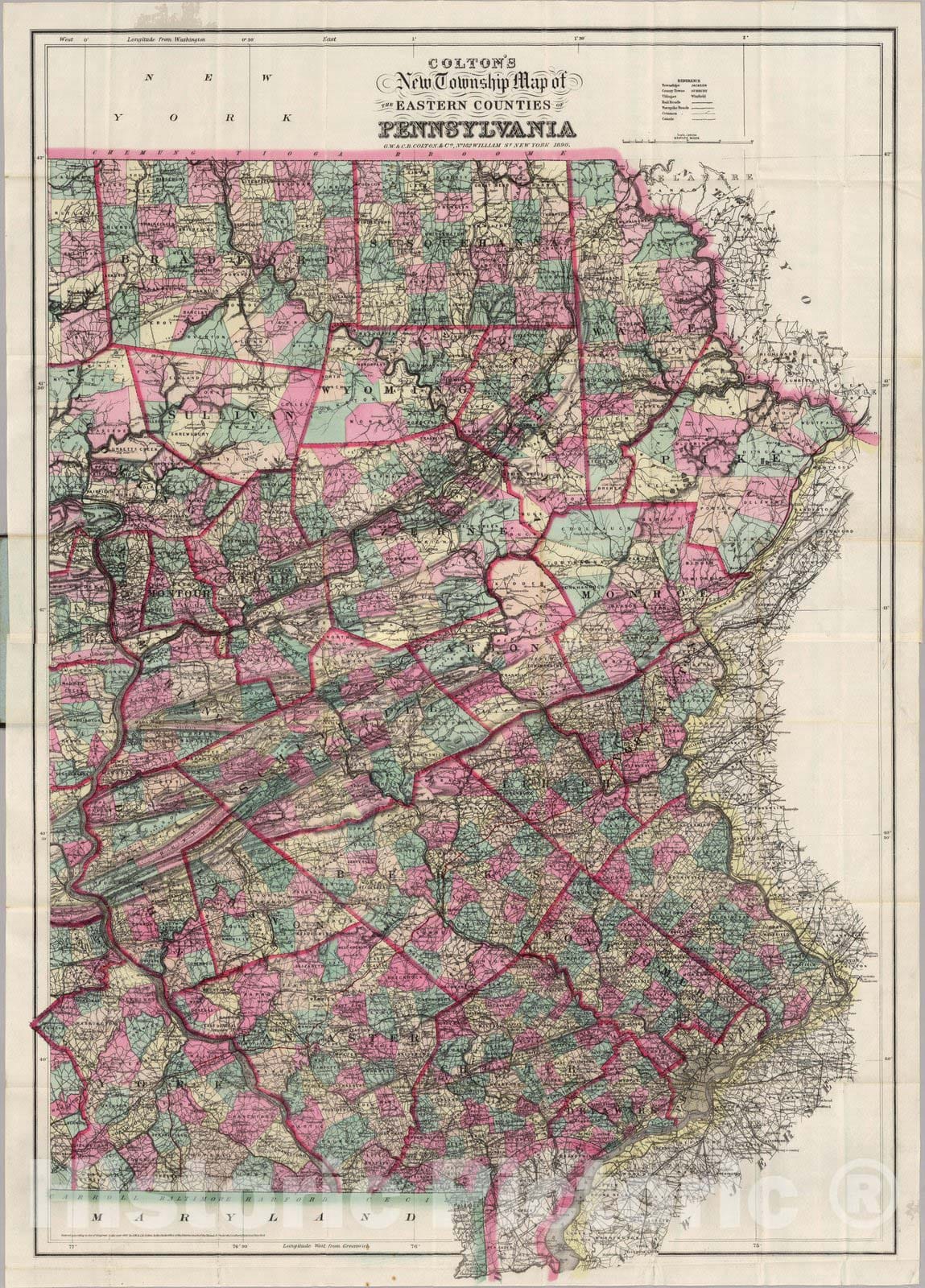 Historic Map : Pocket Map, Eastern Counties of Pennsylvania 1890 - Vintage Wall Art