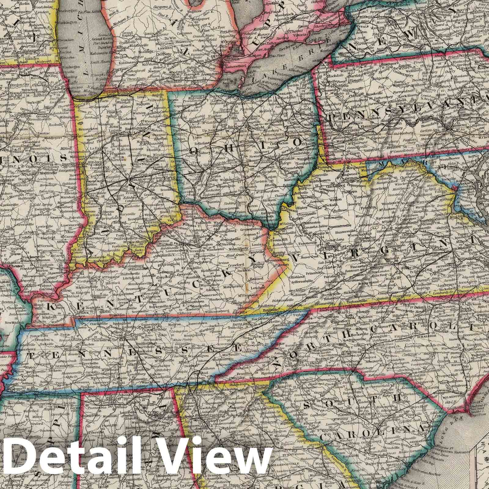 United States and Canada - Road Map, 1852 - Historical Print