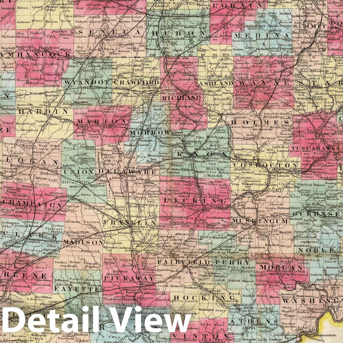 Ohio - Railroad Map, 1853 - Historical Map Print