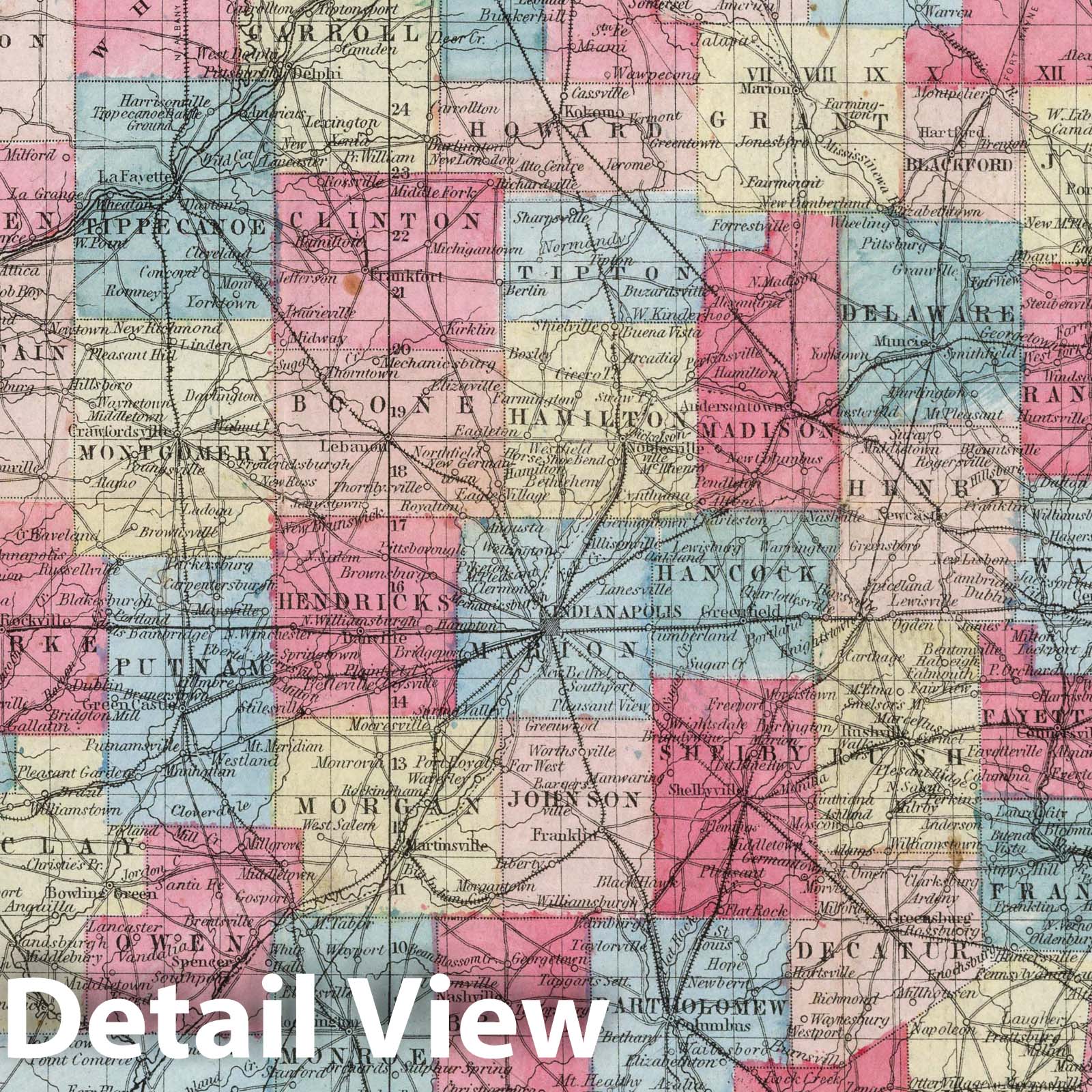 Indiana - Road Map, 1854 - Historical Map Print