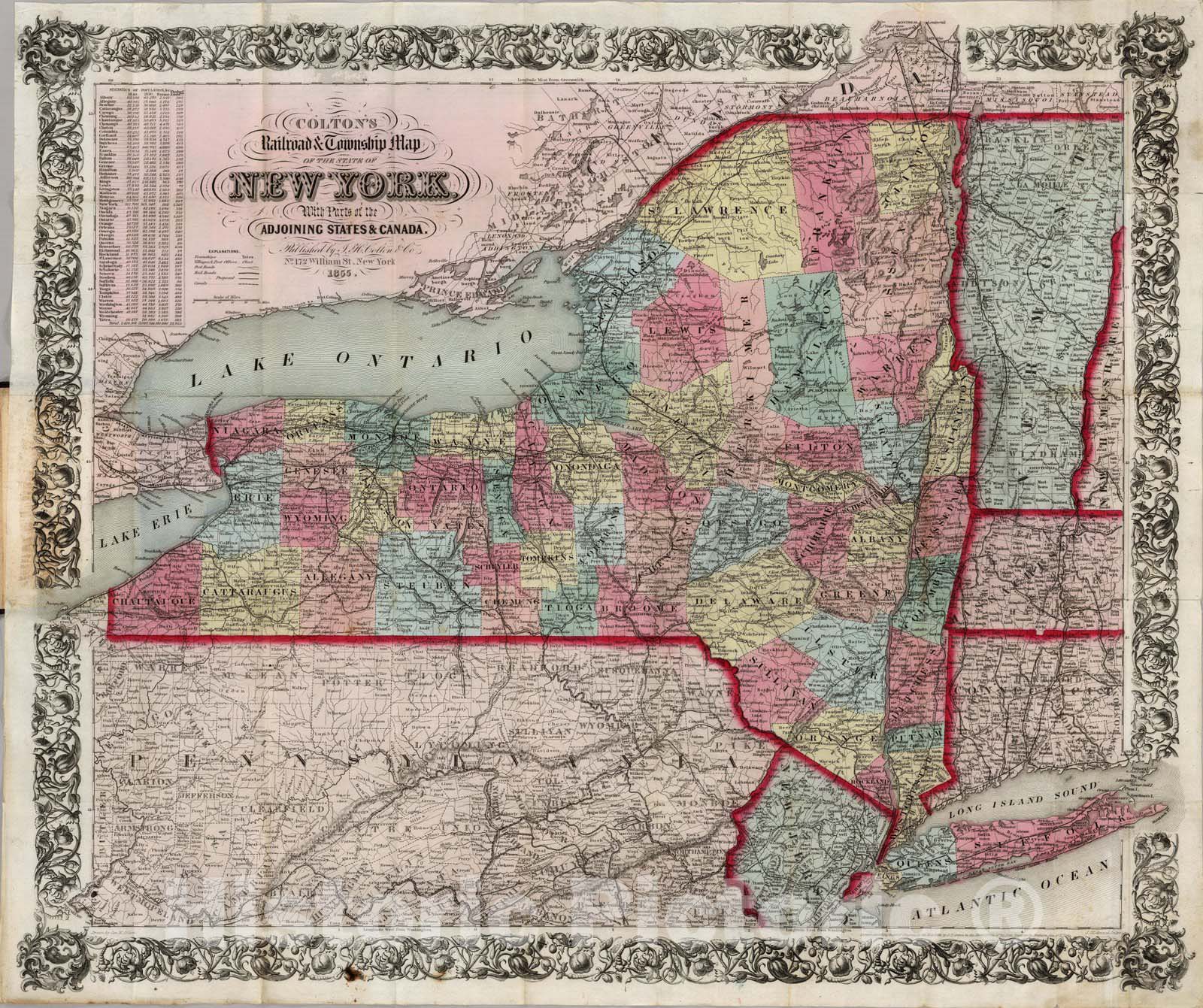 Historic Map : Pocket Map, State of New York 1855 - Vintage Wall Art