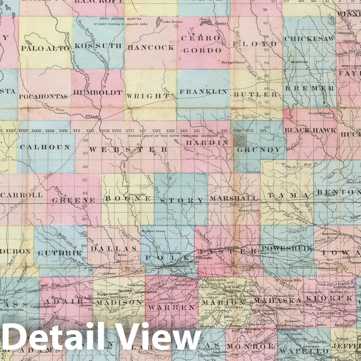 Iowa - Railroad Map, 1855 - Historical Map Print