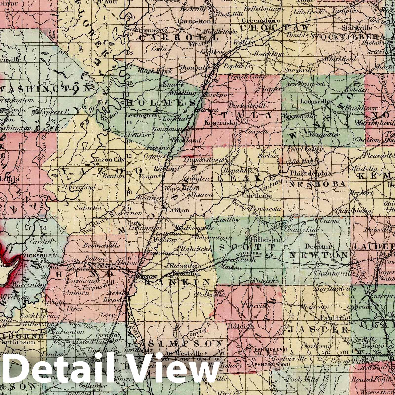 Mississippi 1860 - Hand-Colored Historical Map Print