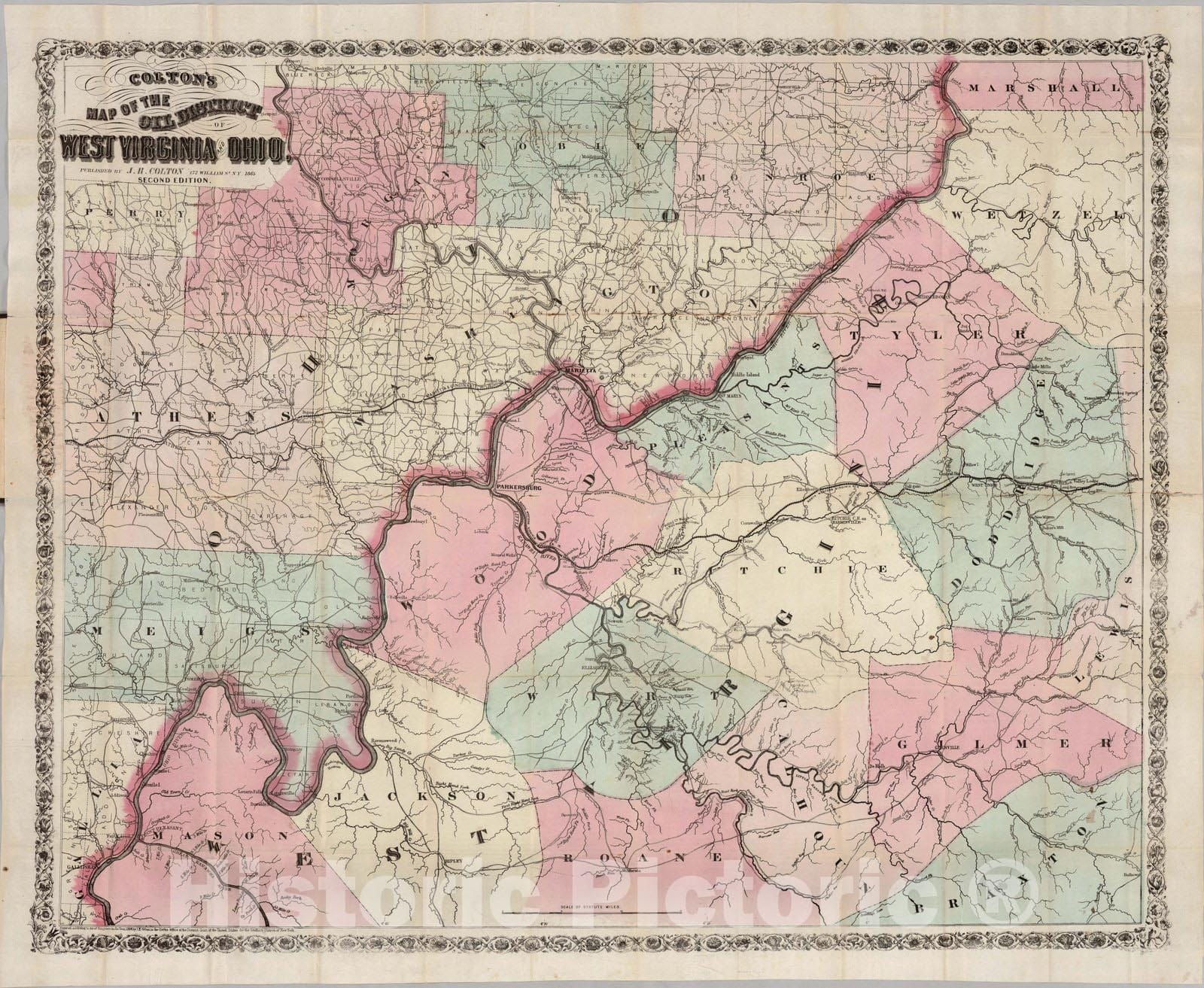 Historic Map : Pocket Map, Oil District of West Virginia And Ohio 1865 - Vintage Wall Art
