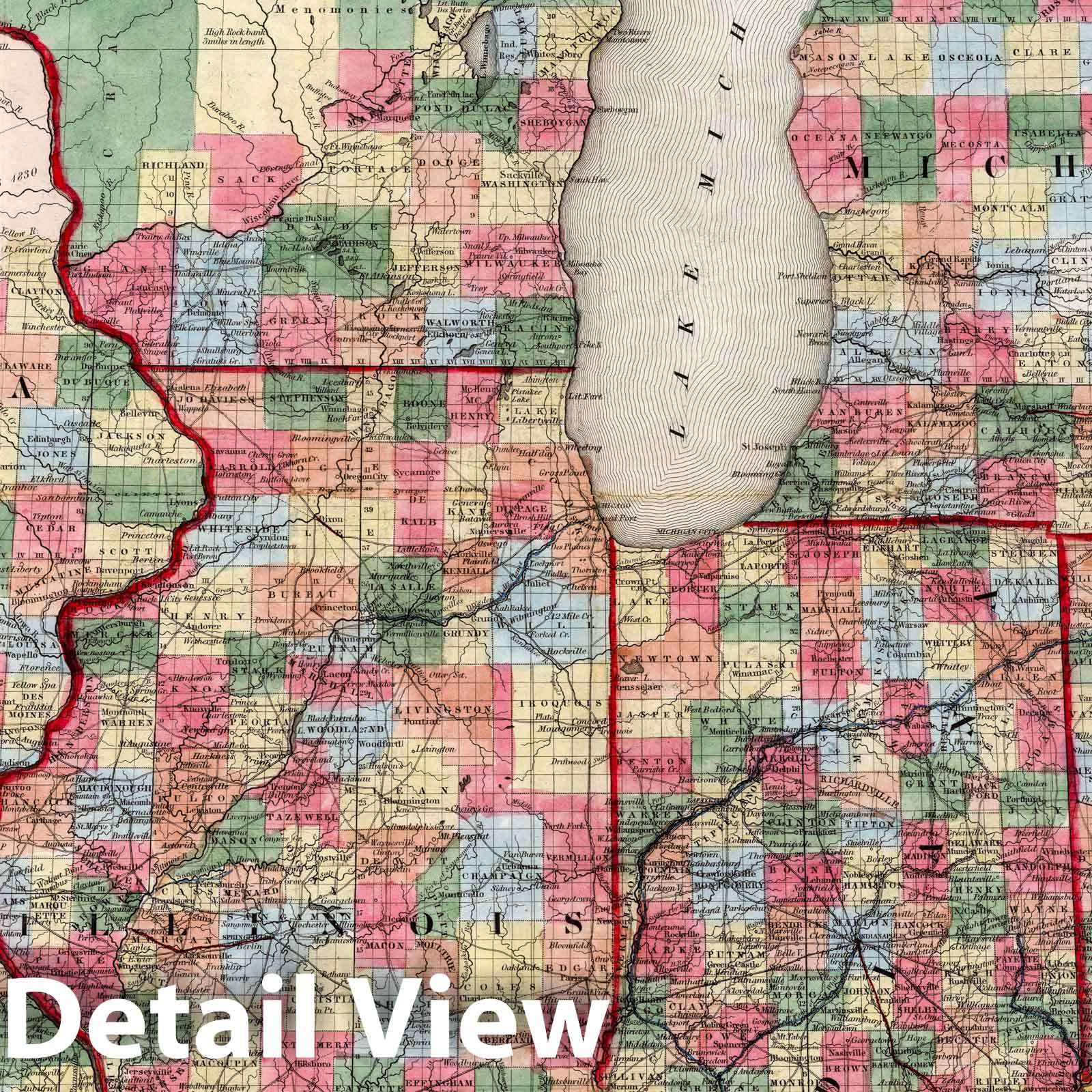 Ohio, Michigan, Indiana, Illinois, Missouri, Wisconsin, and Iowa 1845 Map Print